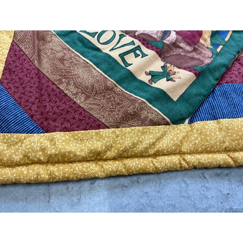 Vintage Christmas Teddy Bear Patchwork Quilt Throw Blanket Love Joy Peace 33x33